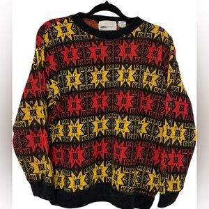 Vintage Geometric Pattern Knit Sweater – Red & Yellow – Men’s Medium